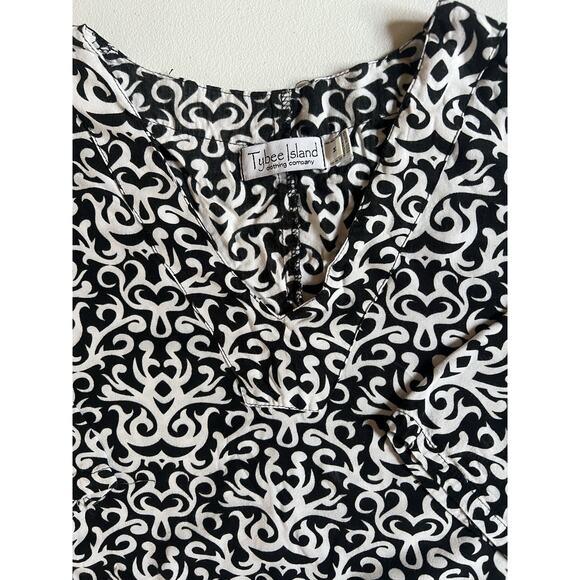 women's tunic black Batik Pattern 3/4 sleeve bohemian V Neck Pullover - Picture 2 of 10